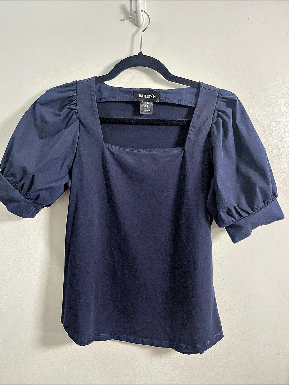 Bailey 44 Navy Square Neck Puff Sleeve Top M